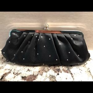 Vintage Black Satin & Rhinestone Clutch